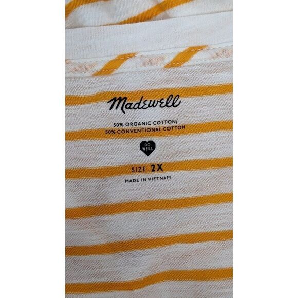 Madewell Womens Sz 2X Orange White Striped V Neck Short Sleeve Pullover T Shirt - Picture 6 of 7